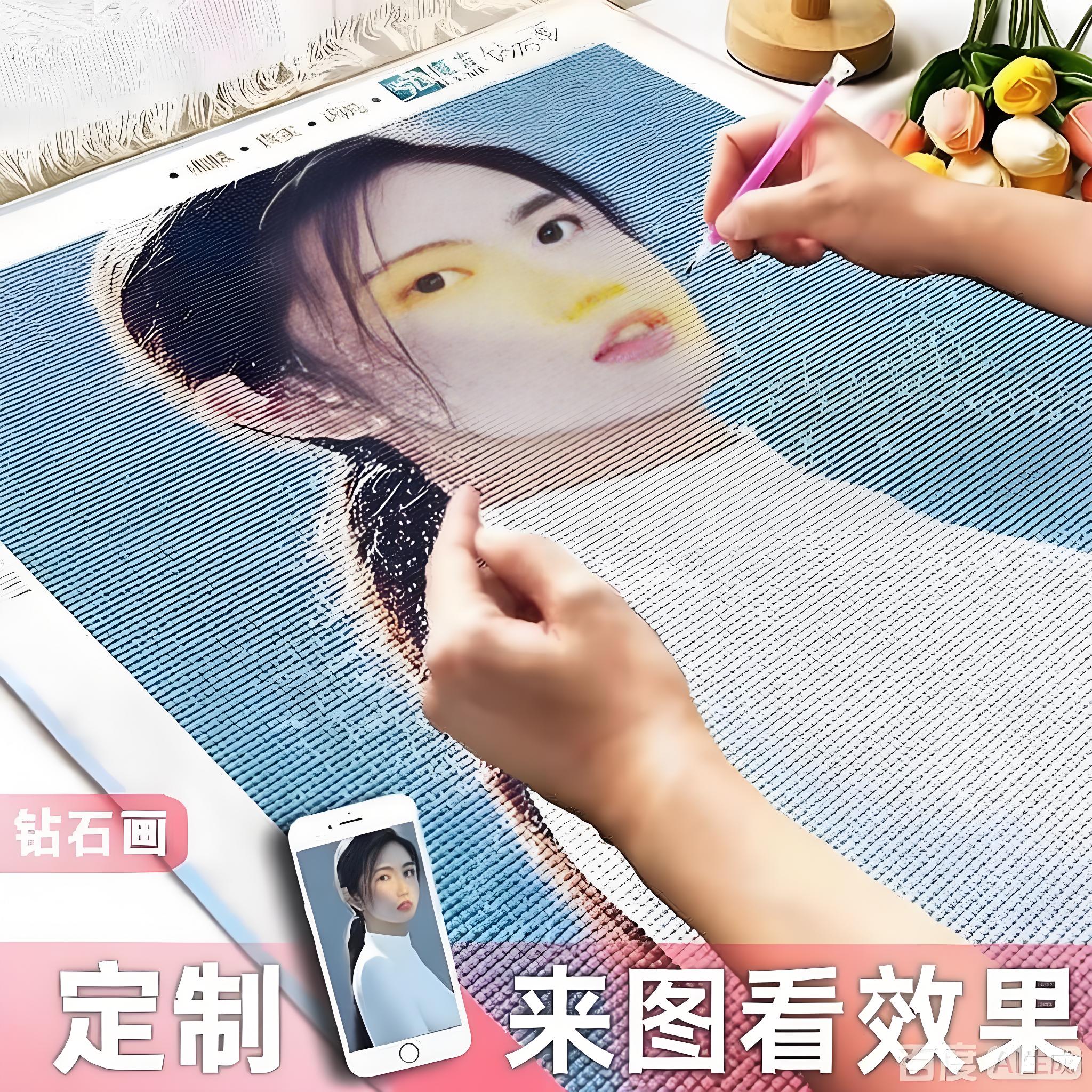 2026新款真人照片定制钻石画客厅手工DIY点砖贴画生日礼物满钻绣