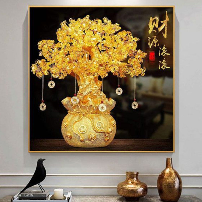 发财树5d钻石画财源滚滚手工点贴钻十字绣带框客厅玄关招财钻石绣,居家布艺,钻石绣,淘宝优惠券,粉丝福利购,淘宝优惠卷