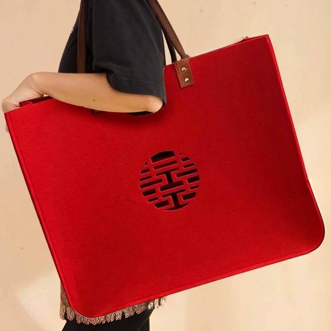 毛毡包镂空婚庆礼品袋毡布喜庆包装袋钻石画礼盒包送闺蜜结婚礼袋