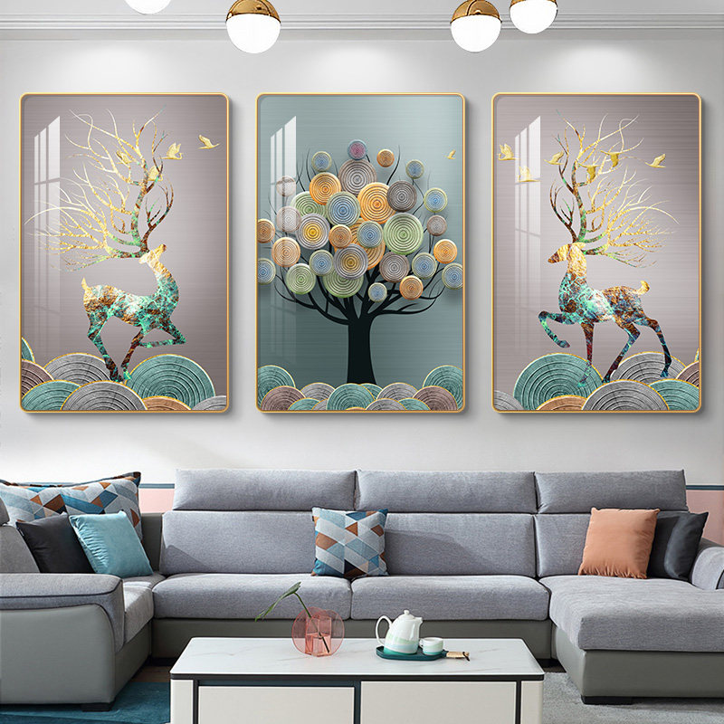 2024新款三联画钻石画沙发背景墙挂画钻石绣手工粘贴满钻圆钻北欧,居家布艺,钻石绣,淘宝优惠券,粉丝福利购,淘宝优惠卷