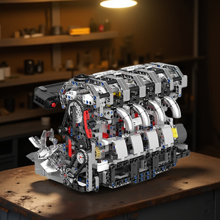 宇星模王高难度积木机械引擎汽车直列四缸发动机模型拼装礼物男生