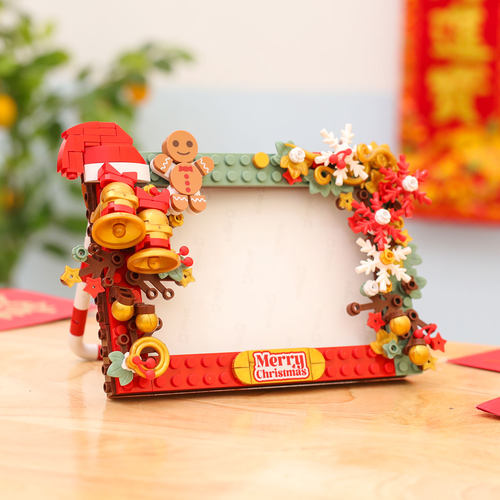 佳奇积木圣诞相框diy拼装玩具桌面小摆件平安夜圣诞节礼物送女生