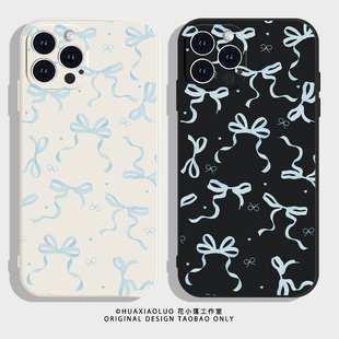 蓝丝带~iPhoneAir苹果17promax新款16pro小米15华为mate70女生13蝴蝶结pura80+适用nova14硅胶oppo情侣手机壳