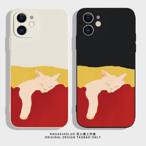 睡懒觉的猫~艺术复古iPhone16promax苹果14plus小米15华为pura70新款mate60适用nova13荣耀vivoX90情侣手机壳