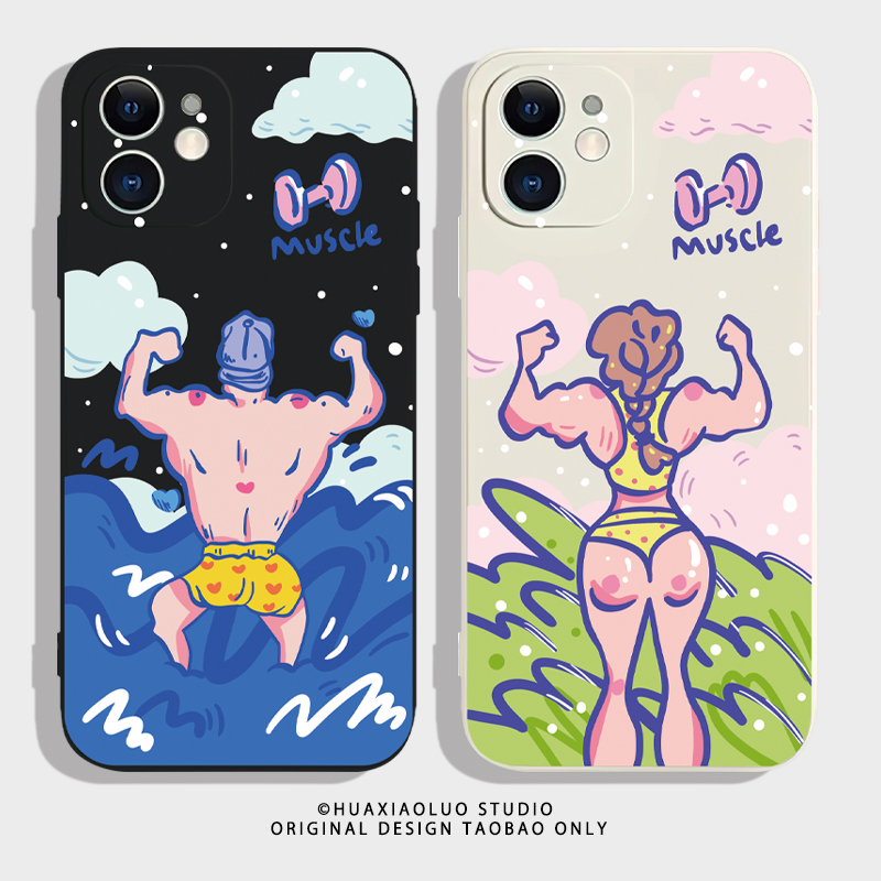 肌肉男女~情侣搞笑iPhone14苹果15promax华为mate30红米note12小米13适用opporeno8荣耀90vivoS9一加11手机壳