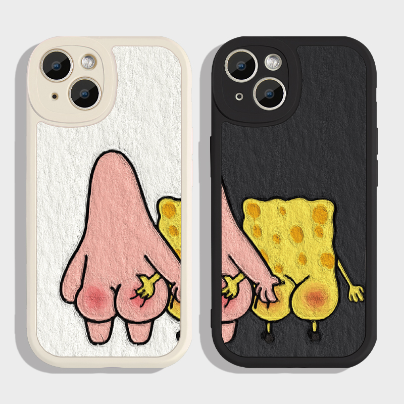 暗斗~搞笑海绵宝宝iPhone14苹果12pro华为nova11新款mate40小米13小羊皮opporeno7适用vivo荣耀X50情侣手机壳