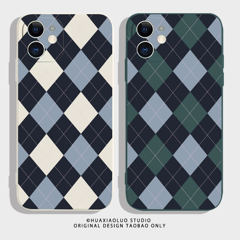 复古格子~创意设计感iPhone14苹果15华为mate60红米K50小米13新款12promax适用opporeno10一加11情侣手机壳xr