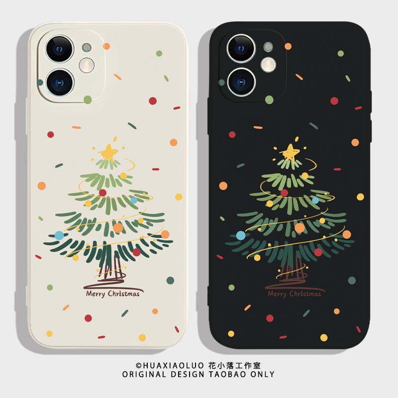 涂鸦圣诞树~iPhone16promax苹果14plus小米15华为pura70新款nova13全包防摔11适用12荣耀200一加13情侣手机壳
