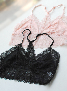 法式内衣三角杯蕾丝文胸女超薄性感bralette美背背心抹胸Y字肩带