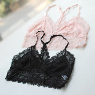 法式内衣三角杯蕾丝文胸女超薄性感bralette美背背心抹胸Y字肩带