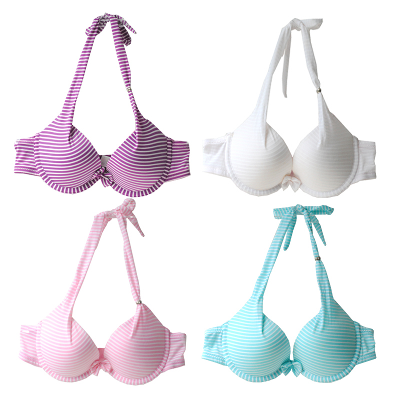 系带文胸小胸有钢圈绑脖内衣日系