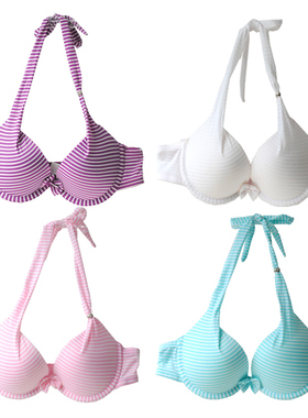 70AA75外贸欧单系带绑脖女文胸少女内衣上薄下厚小胸聚拢34AA夏日