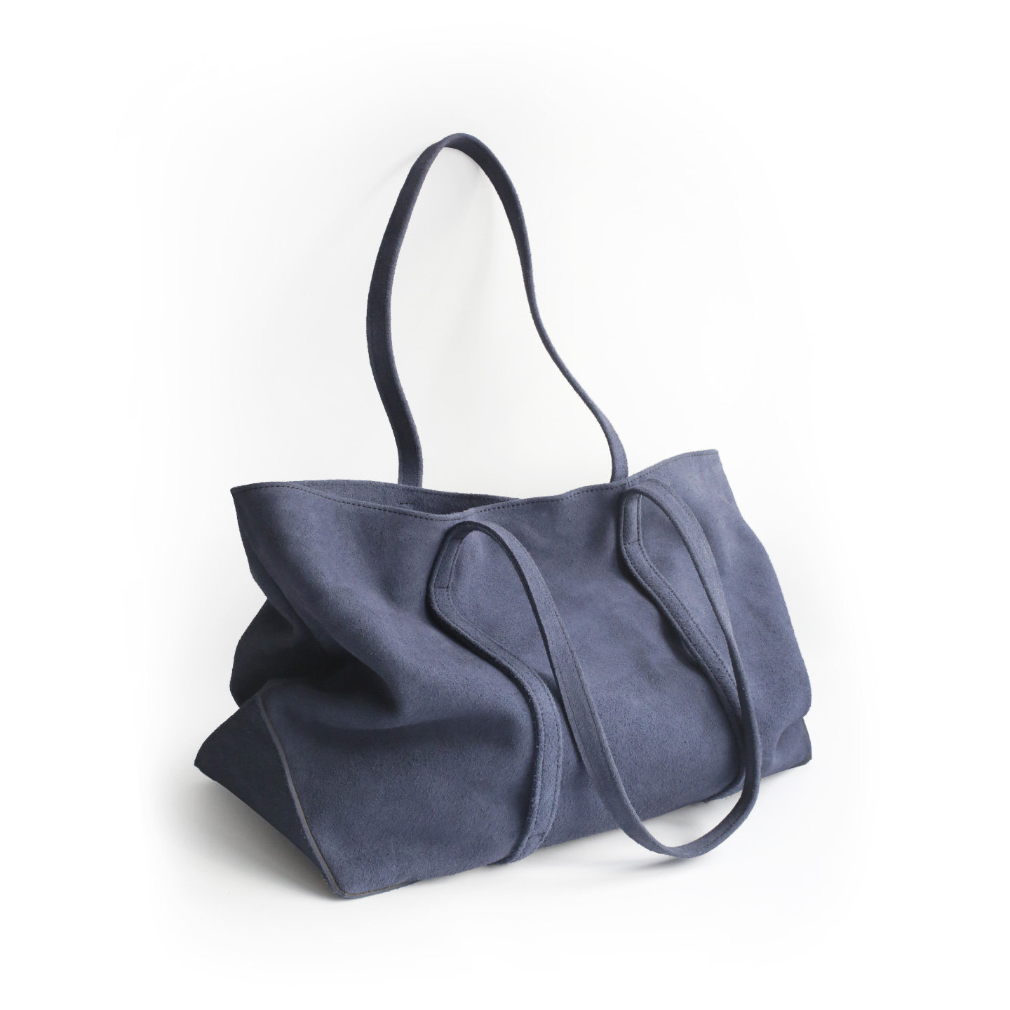 角落原创 复古磨砂软牛皮宝蓝色慵懒风单肩包超大容量旅行包2849#