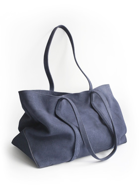 角落原创 复古磨砂软牛皮宝蓝色慵懒风单肩包超大容量旅行包2849#