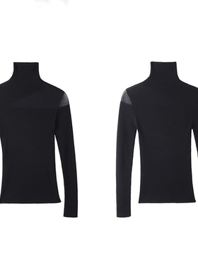 专柜价689【语】春秋款气质几何透视拼接高领打底衫22770/乐-198