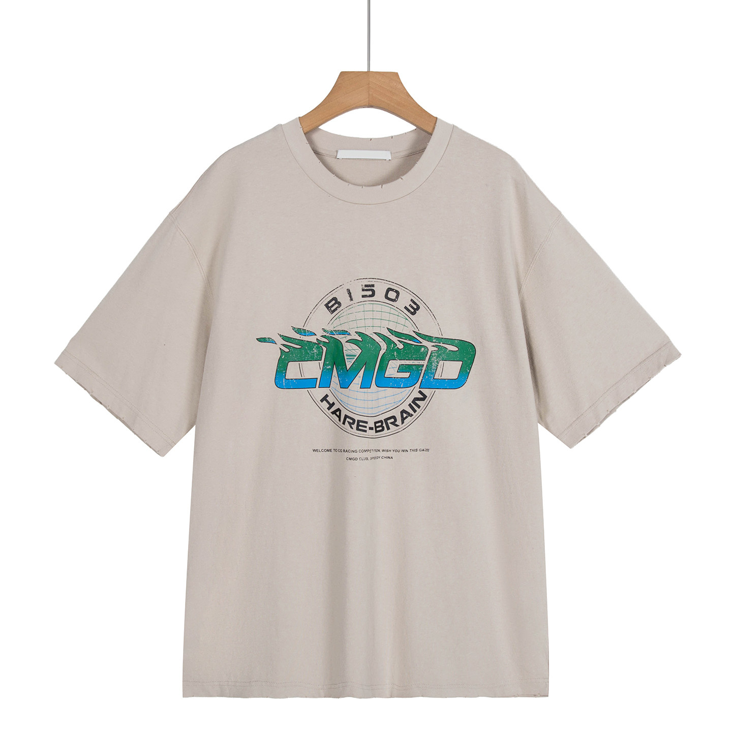 摩系列剪标男装夏季新款潮流印花做旧磨边短袖T恤CB01TEE057/3-1图片