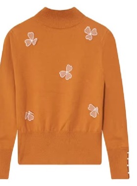 专柜价599【语】洋气网纱蝴蝶订珠高领长袖套头毛衣30337/乐-216