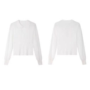 春季 拼接网纱泡泡袖 翻镂空针织衫 30009 282 专柜价499 乐 语