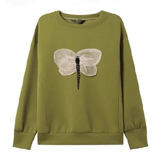 语 天 休闲蝴蝶结装 卫衣10084 饰立体撞色圆领长袖 专柜价739