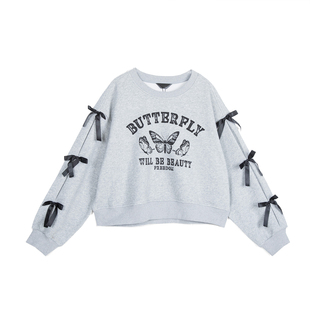 天 专柜价689 圆领宽松微弹撞色字母卫衣10057 蝴蝶结长袖 语