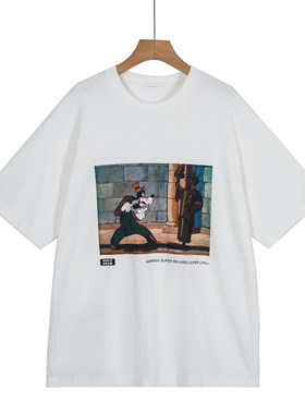 摩系列剪标男装夏季新款潮流卡通印花短袖宽松T恤FZ03TEE016/3-16