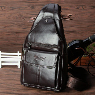 真皮胸包休闲斜挎包男头层牛皮大容量包潮 喜枝秀男士 CHEER SOUL