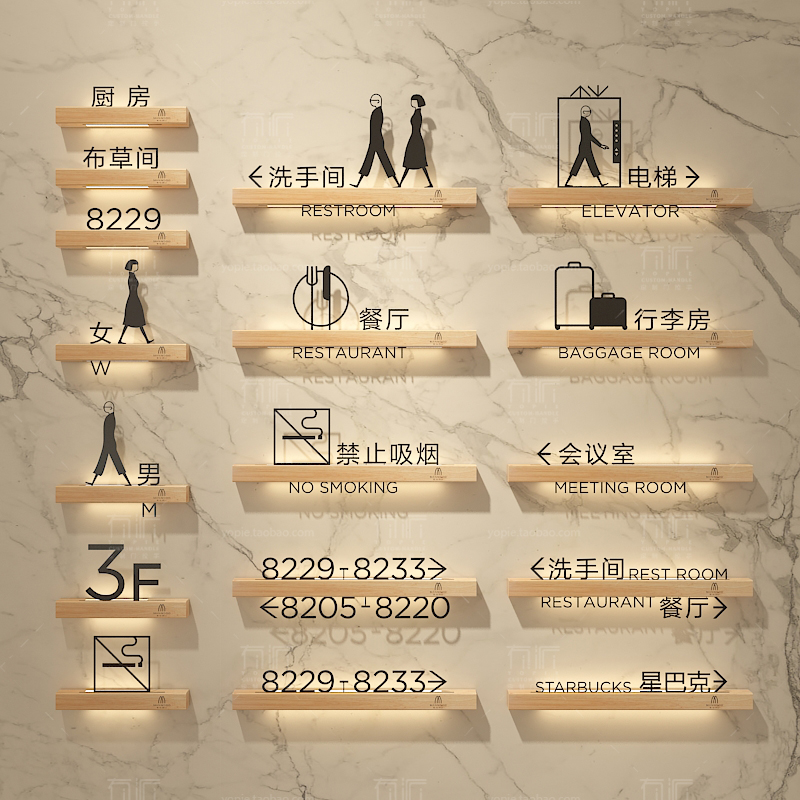 实木条黑胡桃黄铜发光门牌号码牌