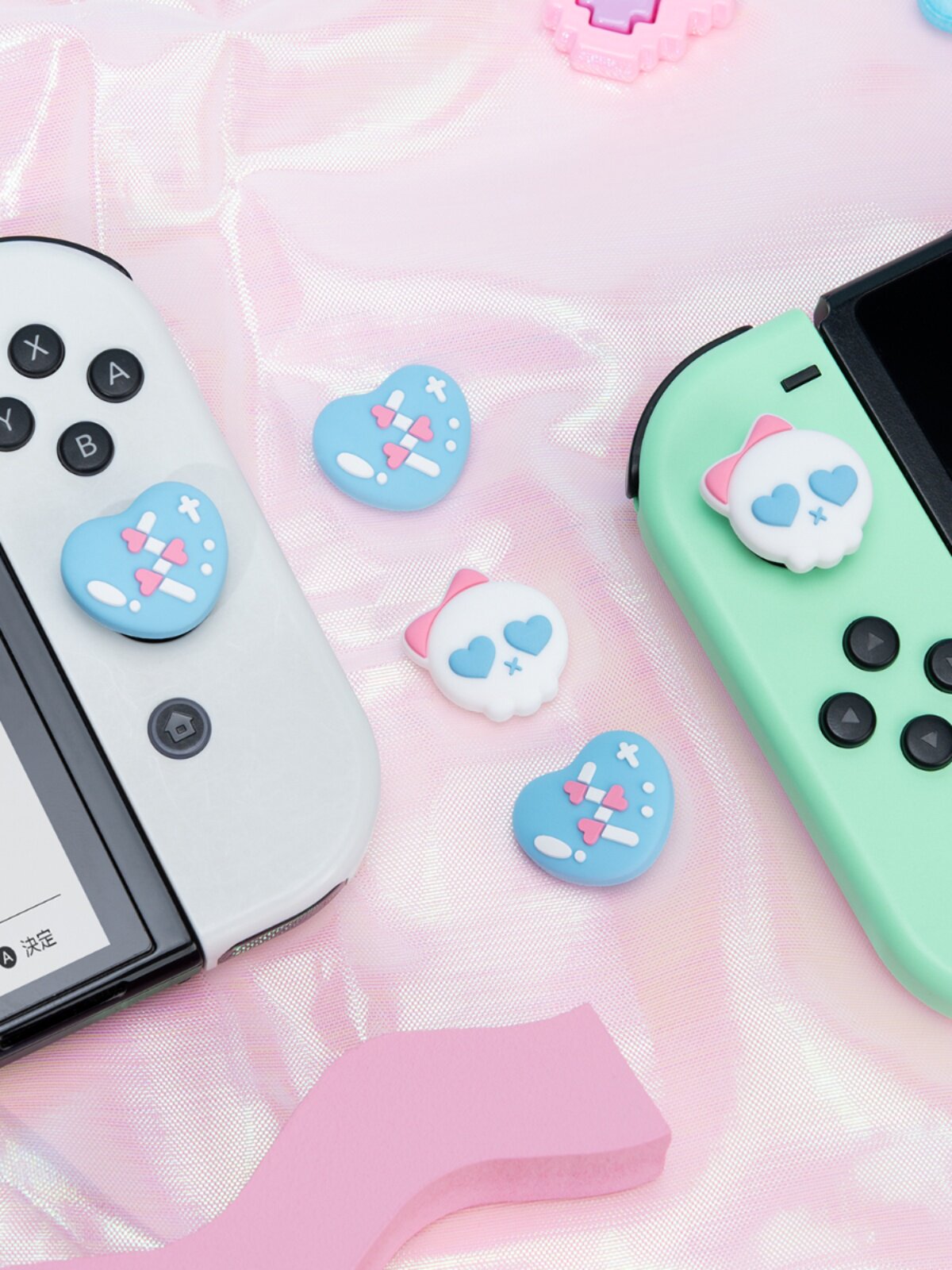 나는 정말로 닌텐도 스위치 로커 캡 펑크 해골 NS 핸들 실리콘 키캡 OLED 게임 콘솔 액세서리를 원합니다