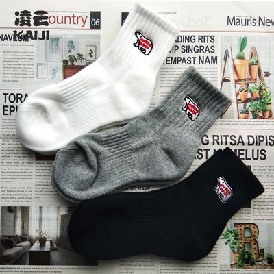 3双余文乐同款袜子男女中筒ins潮秋冬情侣北极熊毛巾运动袜纯棉