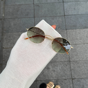 刘亦菲江疏影同款清冷感复古金属小椭圆尼龙太阳镜女网红素颜墨镜
