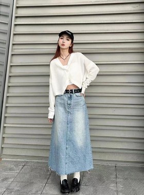 纯原M家2025夏季新款做旧水洗A字休闲牛仔半身裙女028HS911-0020