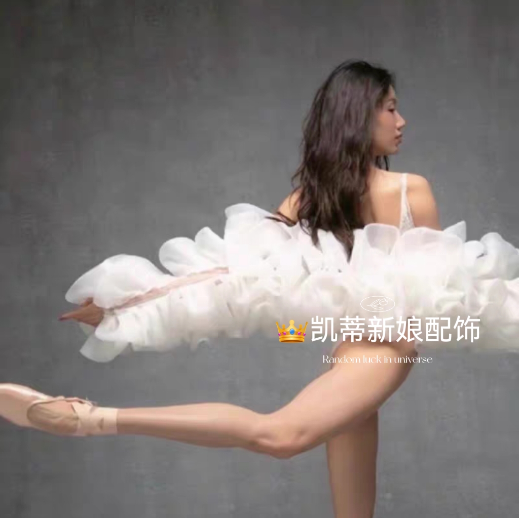 新娘披肩白色纱多层荷叶袖百褶拍照造型款婚纱配饰外套舞台表演