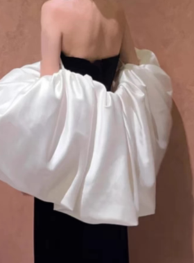 晚礼服配饰缎面手袖披肩外套红色黑色白色缎面披风遮手臂夸张造型