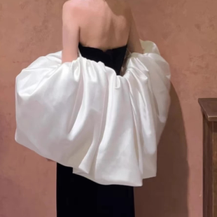 晚礼服配饰缎面手袖披肩外套红色黑色白色缎面披风遮手臂夸张造型