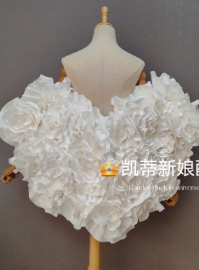 高级定制白色花朵披风新娘手袖披肩外搭手工制作超仙