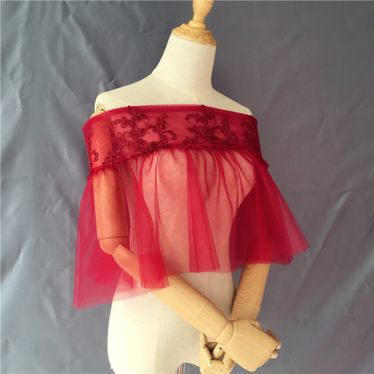 凯蒂新娘结婚一字领酒红色披肩