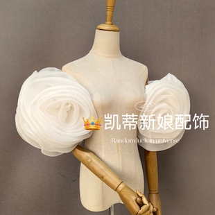 欧根缎花朵袖子30㎝中袖手工花朵新娘手作配饰主题晨跑婚纱搭配袖