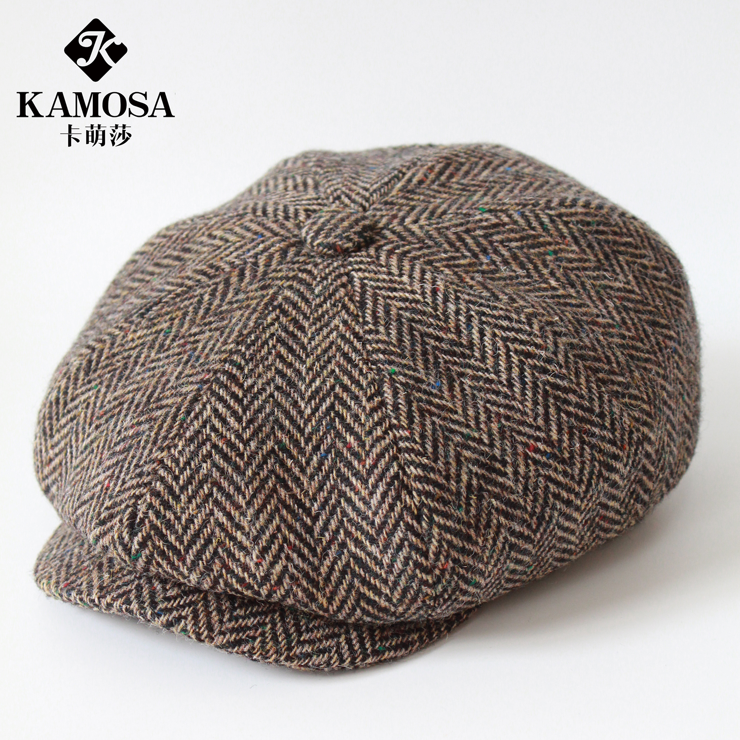 KAMOSA斑点人字纹纯羊毛报童帽