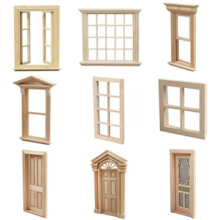 12分娃娃屋场景复古创意素胚diy木质微缩玩具门窗迷你家具模型