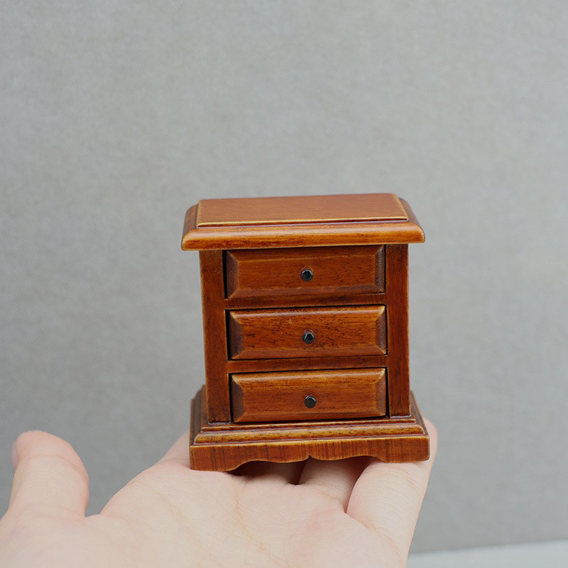 微缩娃娃屋dollhouse木质迷你家具模型场景立柜抽屉柜床头柜摆件