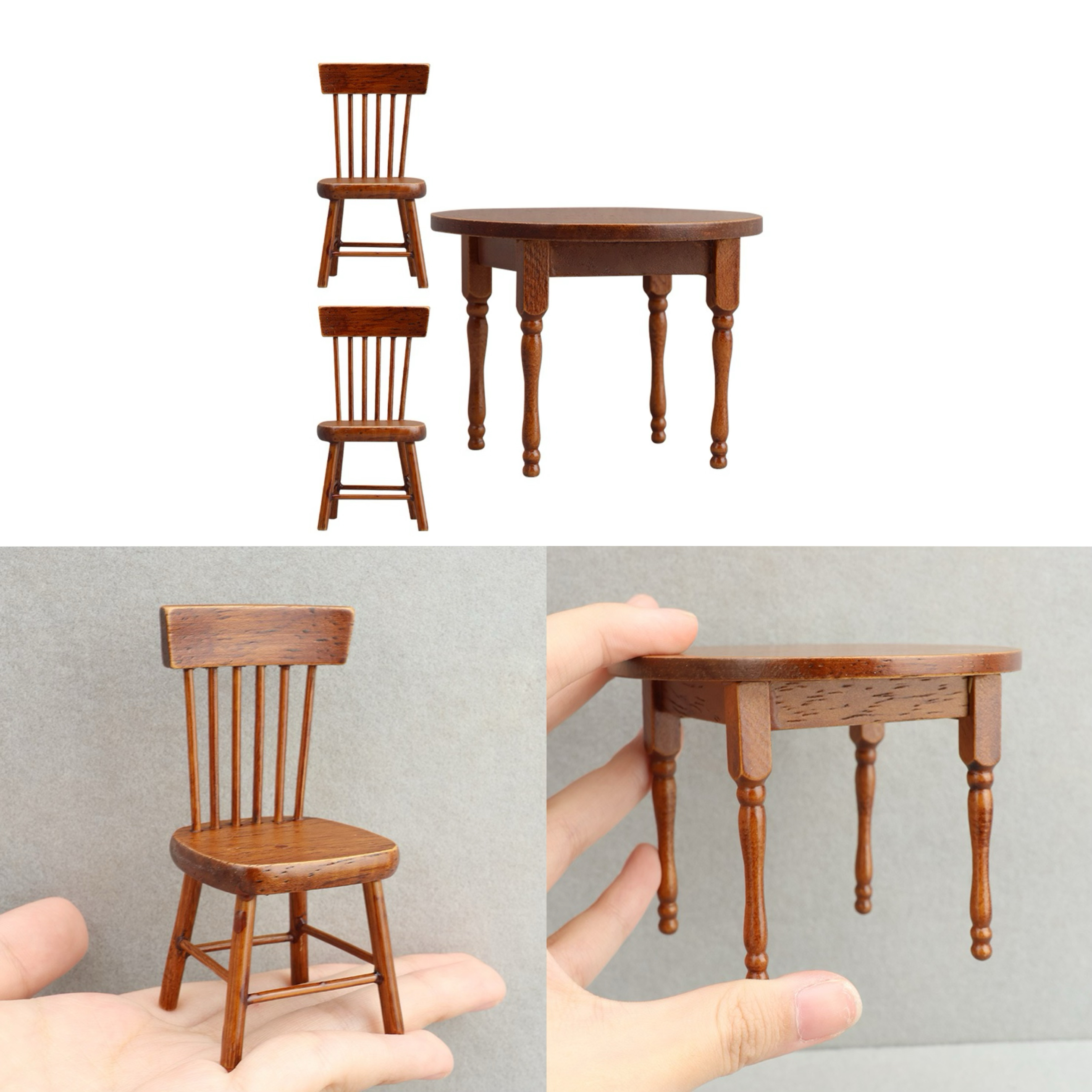 12分dollhouse娃娃屋微缩厨房家具迷你微缩场景木质圆桌椅子模型