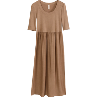 露出天鹅颈】桑蚕丝睡裙女舒爽不易皱简约可外穿睡衣家居服金三塔