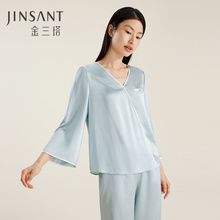 凉感亲肤】真丝睡衣女士100%桑蚕丝春夏金三塔可外穿家居服套装