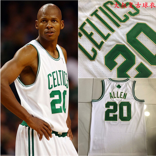 全刺绣美版凯尔特人队20号雷阿伦球衣复古网眼白色篮球服男女背心