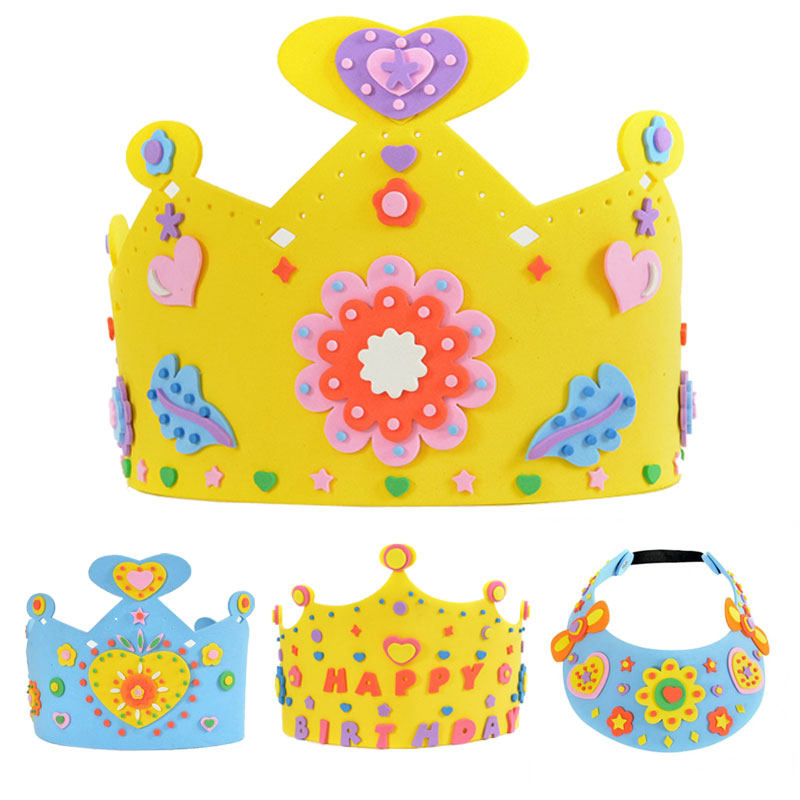 eva皇冠生日帽 幼儿童eva手工大贴画3d立体贴纸diy制作 贴画玩具