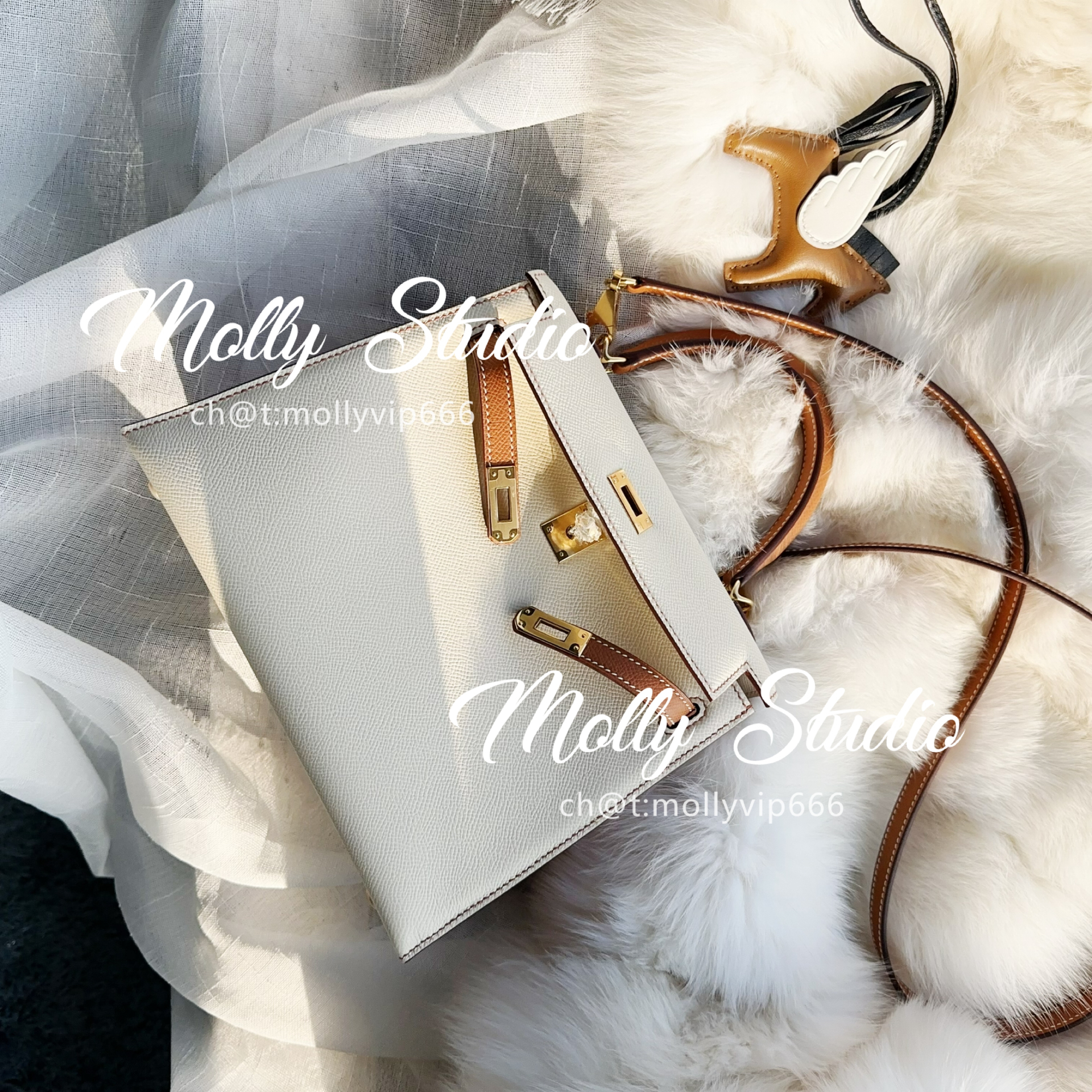 【Molly Studio】老金私定纯手缝蜡线25epsom 奶昔白拼金棕