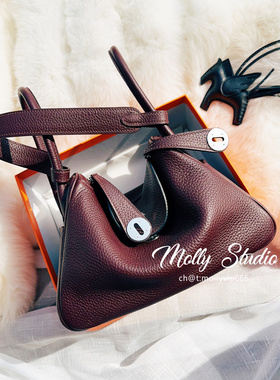 林迪包枕头包琳迪医生4B老金手缝蜡线进口皮H酒红26马鞍红色