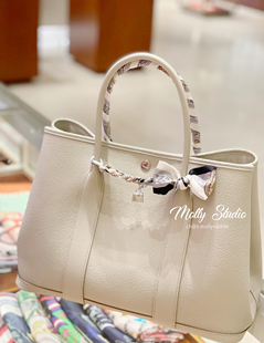 花园包女包30garden negonda牛皮老金H家手缝蜡线进口皮奶昔白色