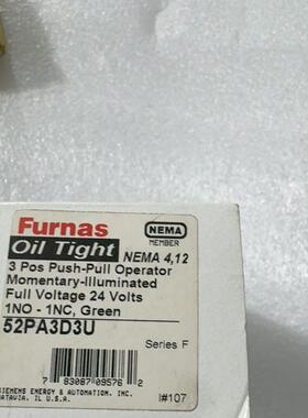 议价52PA3D3U Furnas按钮开关 绿色带灯三位推拉工控配件维修