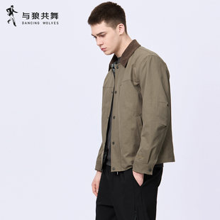 【巴恩风】与狼共舞翻领夹克男2026春季新款撞色格纹内里复古外套